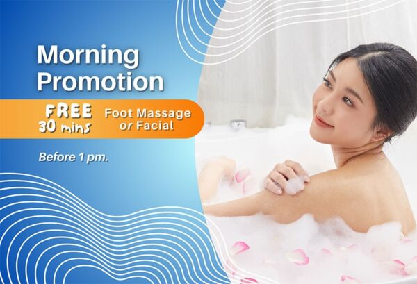 morning spa promotions woman bath blue